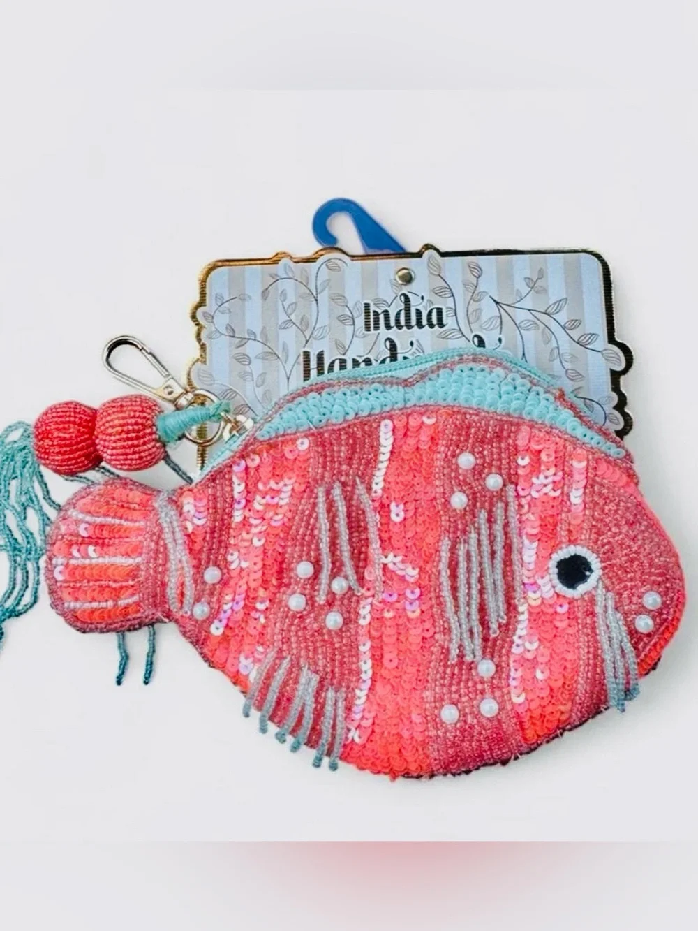 India Handmade Beaded Coral Fish Pouch 🐠